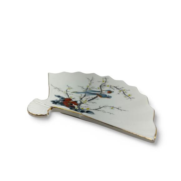 Vintage Jay Fine China Fan-Shaped Decorative Plate - Birds and Blossoms Design - Picture 10 of 11
